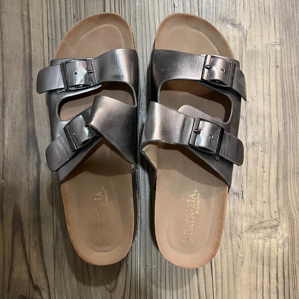 Patrizia by Spring Step “Moonshine” Pewter Metallic Sandals | Size 39 (US 8.5–9)